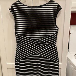 BCX DRESS Black and White Striped Little Black Dress